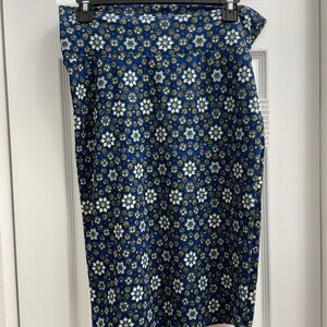 LuLaRoe Blue Floral Mosaic Pencil Skirt